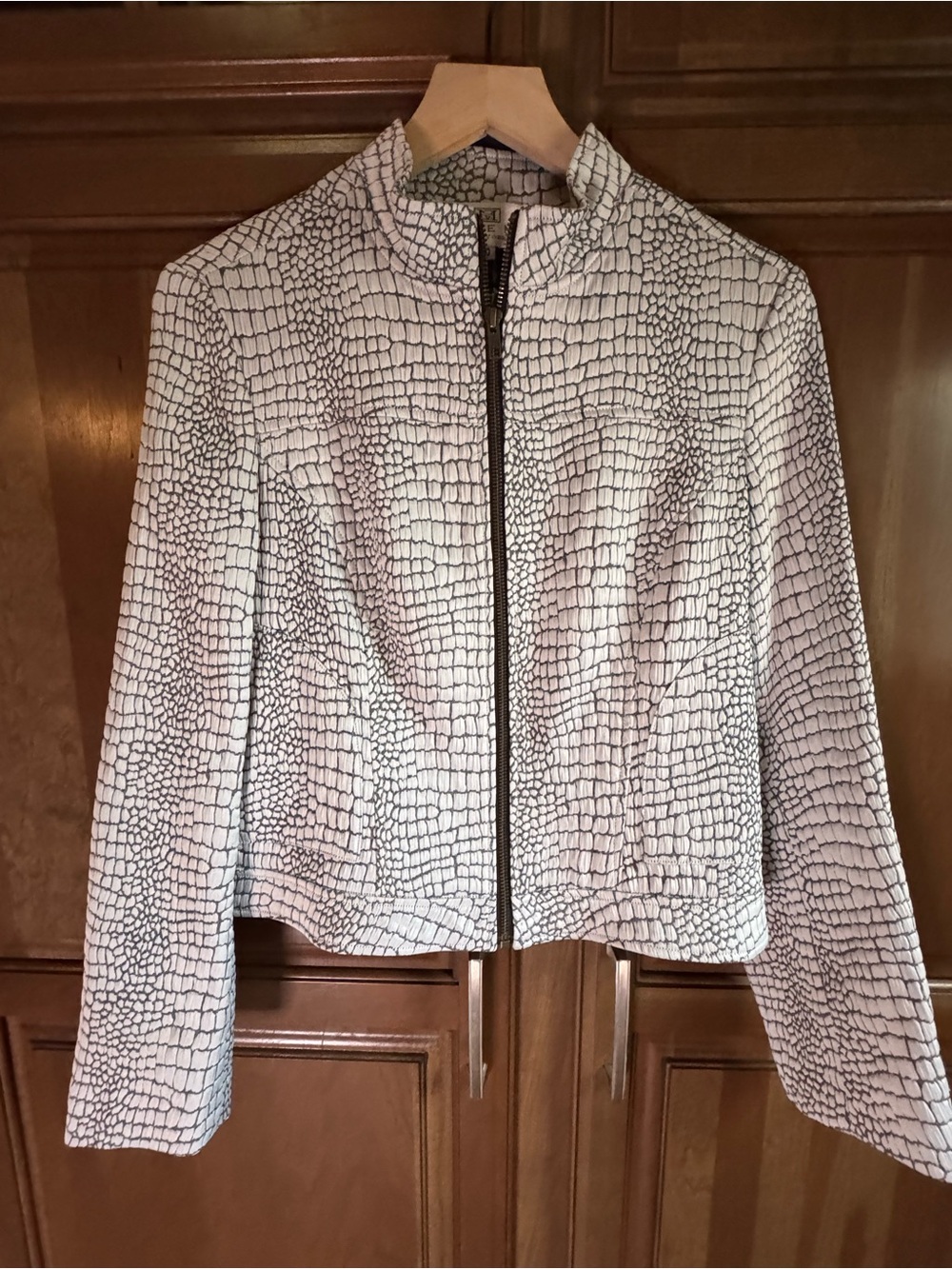 Stevie Mac New York White Croc-Embossed Zip Jacket